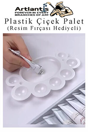 Plastik Çiçek Palet 5 Adet Çiçek Boya Paleti 8 Hazneli 17 cm  Resim Boyama Paleti Fırça Hediyeli Sanatsal Hobi