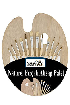 Ahşap Palet Oval Naturel 12 li Resim Fırçası Seti 1 Paket Yuvarlak ve Kesik Uçlu Boyama Fırçası Akrilik Yağlı Guaj Boya