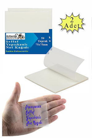Yapışkanlı Şeffaf Not Kağıdı 50 Yaprak 2 Paket Kare Transparan Postit 75x75mm Yarı Saydam İşaretleyici Aydınger Not