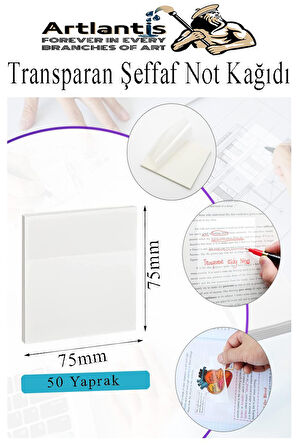 Yapışkanlı Şeffaf Not Kağıdı 50 Yaprak 2 Paket Kare Transparan Postit 75x75mm Yarı Saydam İşaretleyici Aydınger Not