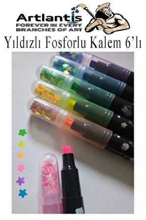 Yıldızlı Fosforlu Kalem 6 Renk 1 Paket Yıldız Baskılı İşaret Kalemi Pullu Yıldız Şekilli Damga Kalemi Sevimli Mühürlü
