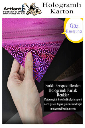 Hologramlı Karton 35X50 cm 10 Renk 1 Paket Hulogramlı Fon Kartonu Kağıt Yanar Döner Parlak Hologram Okul Öncesi Kreş