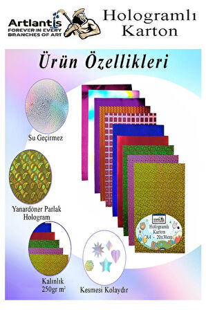 Hologramlı Karton 35X50 cm 10 Renk 1 Paket Hulogramlı Fon Kartonu Kağıt Yanar Döner Parlak Hologram Okul Öncesi Kreş