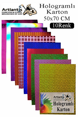 Hologramlı Karton 50x70 cm 10 Renk 1 Paket Hulogramlı Fon Kartonu Kağıt Yanar Döner Parlak Hologram Okul Öncesi Kreş