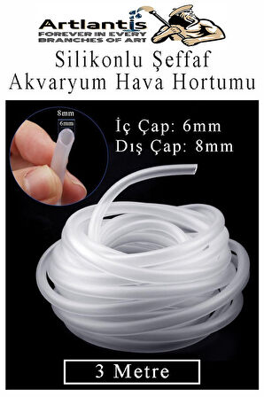 Silikonlu Şeffaf Akvaryum Hava Hortumu 3 Metre İç Çap 6mm Dış Çap 8mm Deney Fıskiye Kauçuk Hortum Yağ Hava Pompa Borusu