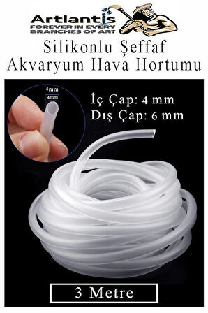 Silikonlu Şeffaf Akvaryum Hava Hortumu 3 Metre İç Çap 4mm Dış Çap 6mm Deney Fıskiye Kauçuk Hortum Yağ Hava Pompa Borusu