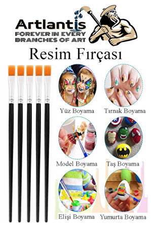 Resim Fırçası 5 Numara 5 Adet Yassı Uçlu Sentetik Resim Fırça Ekonomik Suluboya Akrilik Boya Guaj Boya Yağlı Boya