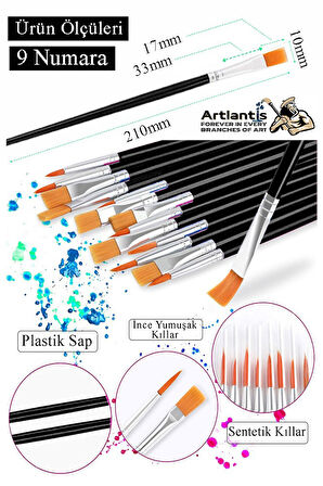 Resim Fırçası 9 Numara 5 Adet Yassı Uçlu Sentetik Resim Fırça Ekonomik Suluboya Akrilik Boya Guaj Boya Yağlı Boya