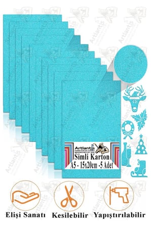 Simli Karton A5 15x20 cm 5 li 1 Paket Simli Fon Kartonu Parıltılı Kağıt Anasınıfı Kreş Etkinlik Proje Dekoratif