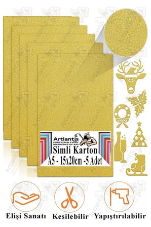 Simli Karton A5 15x20 cm 5 li 1 Paket Simli Fon Kartonu Parıltılı Kağıt Anasınıfı Kreş Etkinlik Proje Dekoratif