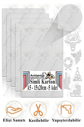 Simli Karton A5 15x20 cm 5 li 1 Paket Simli Fon Kartonu Parıltılı Kağıt Anasınıfı Kreş Etkinlik Proje Dekoratif