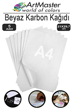 Karbon Kağıdı A4 Beyaz 5 Adet 21x29,7 cm Transfer Kağıdı Kopya Kağıdı Renkli Karbon Kağıdı