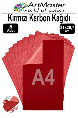 Karbon Kağıdı A4 Kırmızı 5 Adet 21x29,7 cm Transfer Kağıdı Kopya Kağıdı Renkli Karbon Kağıdı Ahşap Seramik Metal Cam