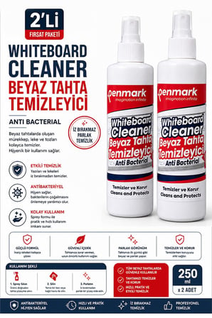 Beyaz Tahta Temizleyici Spreyi 250 ml 2 Adet Penmark Tahta Spreyi Sınıf Okul Tahta Spreyi Beyaz Yazı Tahtası Spreyi