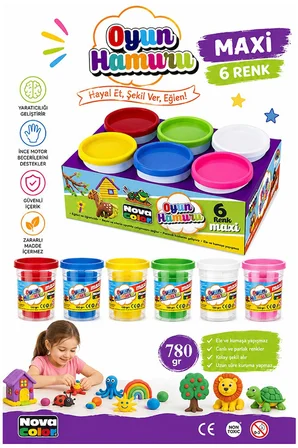 Oyun Hamuru 6 Renk 780gr 1 Paket Nova Color 6 lı Oyun Hamuru Kurumaya Karşı Dirençli Okul Öncesi Kreş Yumuşak Dokulu