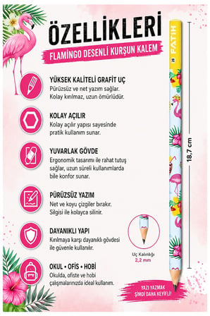 Flamingo Kurşun Kalem 1 Adet Fatih Yuvarlak Gövdeli Siyah Kurşun Kalem 2B Yumuşak Yazım Kolay Tutuş Kaliteli Okul Sınıf