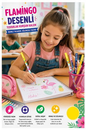 Flamingo Kurşun Kalem 8 Adet Fatih Yuvarlak Gövdeli Siyah Kurşun Kalem 2B Yumuşak Yazım Kolay Tutuş Kaliteli Okul Sınıf