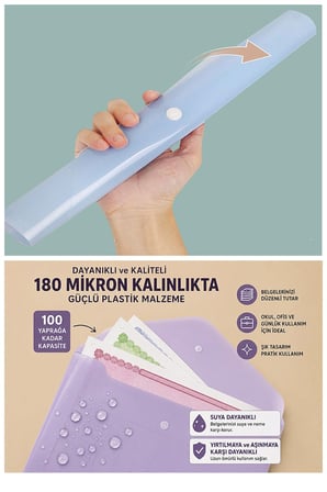 Çıtçıtlı Dosya 6 Renk Pastel A4 1 Paket Dosy Plastik Renkli Zarf Dosya Çıt Çıtlı Dosya Ödev Evrak Belge Saklama
