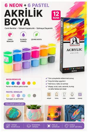 neon ve pastel akrilik boya 12 renk 1 paket monalisa 22 ml 12 li akrilik boya resim dersi tuval ahşap taş boya seti