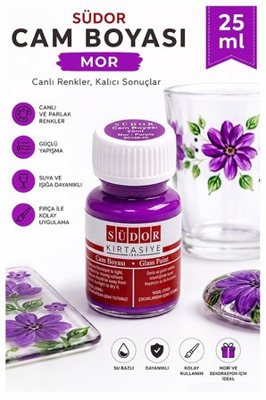 Cam Boyası Vitray Boyası 25 ml 1 Adet Südor Su Bazlı Renkli Cam Vitray Boyası Sanat Hobi