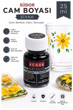 Cam Boyası Vitray Boyası 25 ml 1 Adet Südor Su Bazlı Renkli Cam Vitray Boyası Sanat Hobi