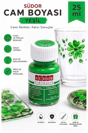 Cam Boyası Vitray Boyası 25 ml 1 Adet Südor Su Bazlı Renkli Cam Vitray Boyası Sanat Hobi