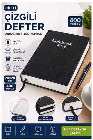 Ciltli Çizgili Defter 400 Yaprak 20x28cm 1 Adet Çok Yapraklı Sert Kapaklı Not Hesap Defteri Okul Ofis Büro