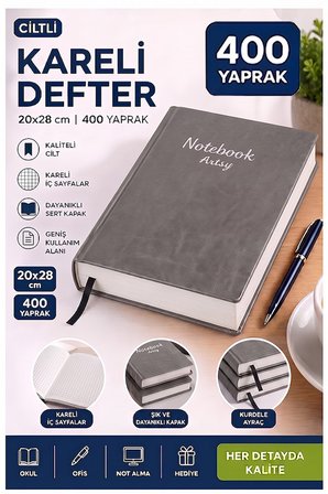Ciltli Kareli Defter 400 Yaprak 20x28cm 1 Adet Çok Yapraklı Sert Kapaklı Not Hesap Defteri Okul Ofis Büro