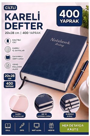Ciltli Kareli Defter 400 Yaprak 20x28cm 1 Adet Çok Yapraklı Sert Kapaklı Not Hesap Defteri Okul Ofis Büro