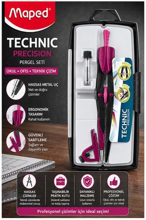 Metal Hassas Pergel Seti 3 Parça 1 Adet Maped 291010 Technic Precision Profesyonel Pergel Proje Mimari Teknik Çizim Seti