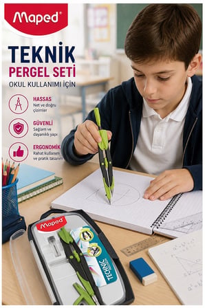 Mor Metal Hassas Pergel Seti 3 Parça 1 Adet Maped 291010 Technic Precision Profesyonel Pergel Proje Mimari Teknik Çizim