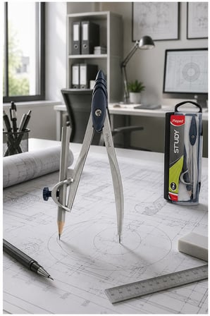 Yeşil Metal Pergel Kurşun Kalemli 1 Adet Maped Study 119410 Pergel Matematik Geometri Mimari Proje Teknik Çizim