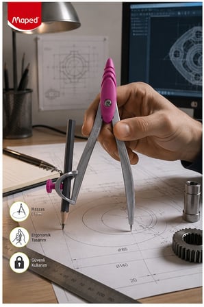 Yeşil Metal Pergel Kurşun Kalemli 1 Adet Maped Study 119410 Pergel Matematik Geometri Mimari Proje Teknik Çizim