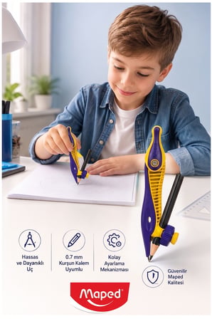 Sarı Plastik Pergel Kurşun Kalemli 1 Adet Maped Kidz 191611 Pergel Matematik Geometri Mimari Proje Teknik Çizim