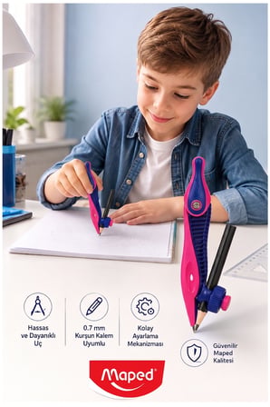 Mor Plastik Pergel Kurşun Kalemli 1 Adet Maped Kidz 191611 Pergel Matematik Geometri Mimari Proje Teknik Çizim