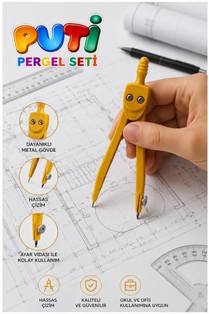 Mavi Metal Pergel 1 Adet Puti 1574 Koruma Kutulu Metal Pergel Grafit Uçlu Mekanik Pergel Matematik Teknik Mimari Çizim