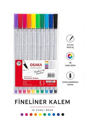 Fineliner Kalem 10 Renk 0.4mm 1 Paket Osaka İnce Keçe Uçlu 10 Lu Renkli Yazı ve Çizim Kalemi İşaretleme Yazı Kalemi