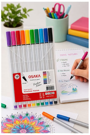 Fineliner Kalem 10 Renk 0.4mm 1 Paket Osaka İnce Keçe Uçlu 10 Lu Renkli Yazı ve Çizim Kalemi İşaretleme Yazı Kalemi
