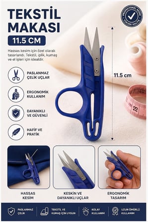 Tekstil (Çıt) İplik Temizleme Makası 1 Adet Starline Paslanmaz Çelik Keskin Terzi Dikiş Makası Olta Misina Makası