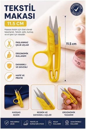 Tekstil (Çıt) İplik Temizleme Makası 1 Adet Starline Paslanmaz Çelik Keskin Terzi Dikiş Makası Olta Misina Makası