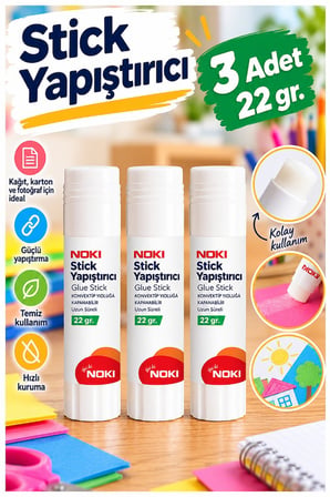 Glue Stick Yapıştırıcı Katı Yapıştırıcı 22 Gr Ruj Yapıştırıcı 3 Adet Noki Okul Yapıştırıcısı Zararsız Büro Ofis Fotoğraf
