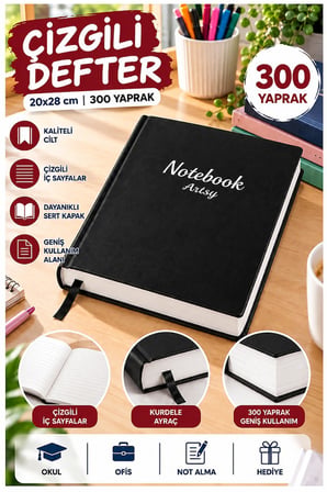 Ciltli Çizgili Defter 300 Yaprak 20x28cm 1 Adet Çok Yapraklı Sert Kapaklı Not Hesap Defteri Okul Ofis Büro
