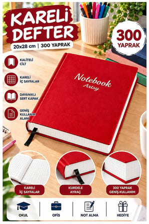 Ciltli Kareli Defter 300 Yaprak 20x28cm 1 Adet Çok Yapraklı Sert Kapaklı Not Hesap Defteri Okul Ofis Büro