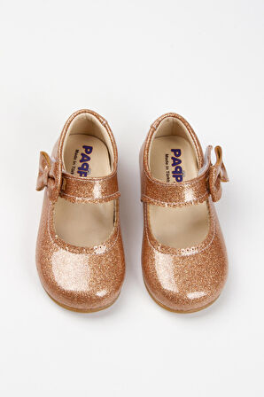 Paqpa Doria Kız Bebek Soft Tabanlı Bronz Simli Rugan Babet AB1001-14