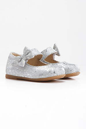 Paqpa Doria Kız Bebek Soft Tabanlı Gümüş Desenli Babet AB1001-16