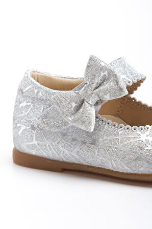 Paqpa Doria Kız Bebek Soft Tabanlı Gümüş Desenli Babet AB1001-16