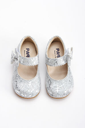 Paqpa Doria Kız Bebek Soft Tabanlı Gümüş Desenli Babet AB1001-16