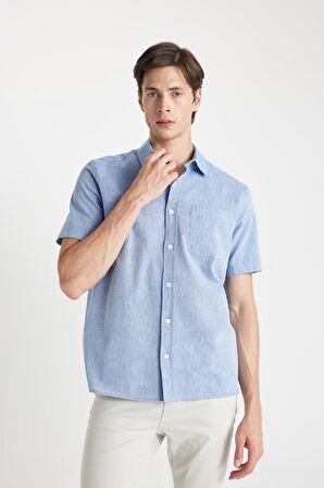 DeFacto Regular Fit Yazlık Polo Yaka Basic Düz Kısa Kollu Gömlek D4498AX24SMBE627