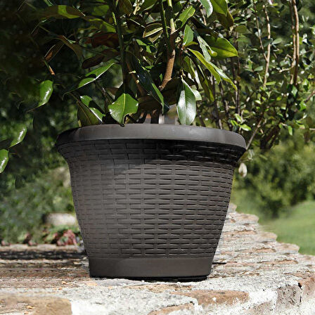 Omnipazar SO-HS05 Plastik Hasır Desenli Dekoratif Saksı 25 Litre No 5