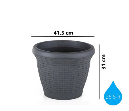 Omnipazar SO-HS05 Plastik Hasır Desenli Dekoratif Saksı 25 Litre No 5